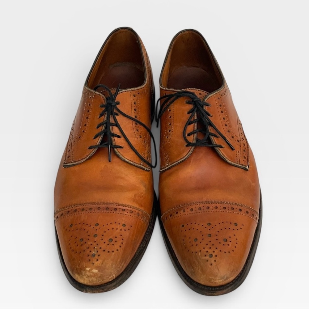 Allen Edmonds Sanford Oxford Derby Shoe Mens 10.5 Walnut Brown Leather Cap Toe